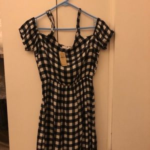 Don’t Ask Why cold shoulder checkered dress